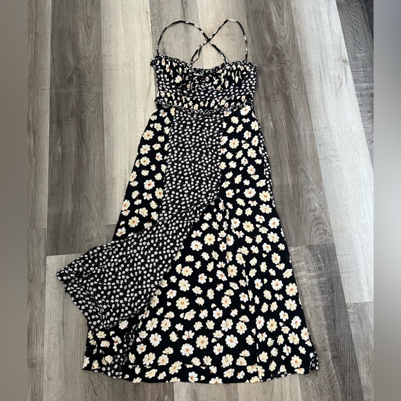 Free People Tigerlily Criss-cross Drawstring Midi Dress Black White Sz XS - Picture 5 of 9